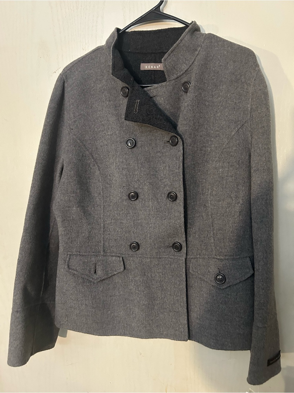 NWT Kenar 100% Wool Gray Double Breasted Jacket Blazer Size L
